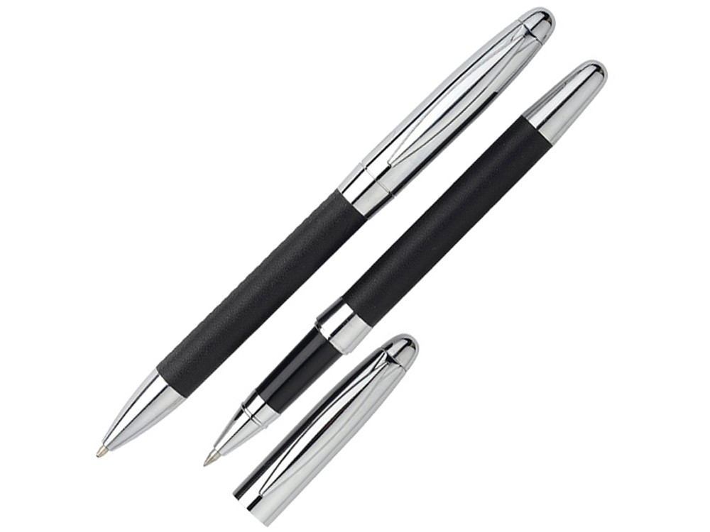 Набор Рейн: ручка шариковая, ручка роллер в футляре черный - фото 1 - id-p227133863