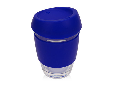 Стеклянный стакан Monday с силиконовой крышкой и манжетой, 350мл, синий, фото 2