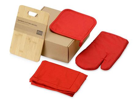 Подарочный набор с разделочной доской, фартуком, прихваткой, красный, фото 2