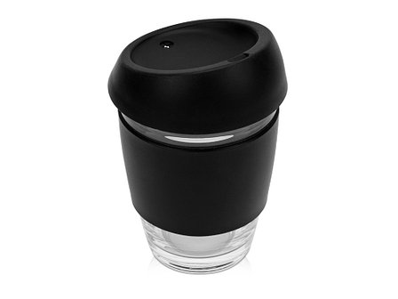 Стеклянный стакан Monday с силиконовой крышкой и манжетой, 350мл, черный, фото 2