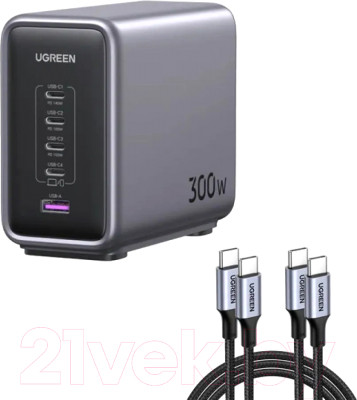 Зарядное устройство сетевое Ugreen Nexode CD333 300W 5-Port PD GaN Fast Charger EU / 90903B - фото 2 - id-p226531165