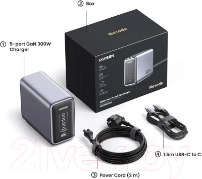 Зарядное устройство сетевое Ugreen Nexode CD333 300W 5-Port PD GaN Fast Charger EU / 90903B - фото 10 - id-p226531165