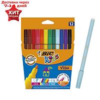 Цветные фломастеры 12 цветов, детские, смываемые, тонкое письмо, BIC Kids Visa