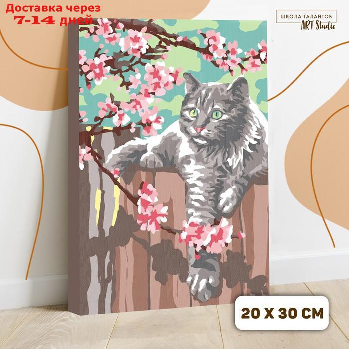Картина по номерам на холсте с подрамником "Кот и цветы", 30х20 см - фото 1 - id-p226916304
