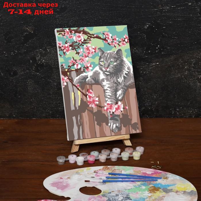 Картина по номерам на холсте с подрамником "Кот и цветы", 30х20 см - фото 2 - id-p226916304