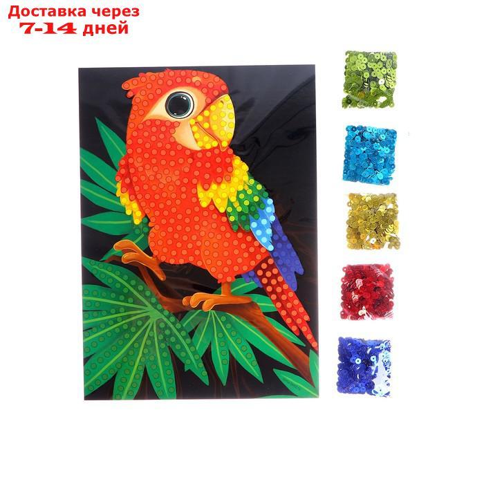 Аппликация пайетками "Попугай на ветке" + 6 цветов пайеток по 7 грамм - фото 2 - id-p226916420