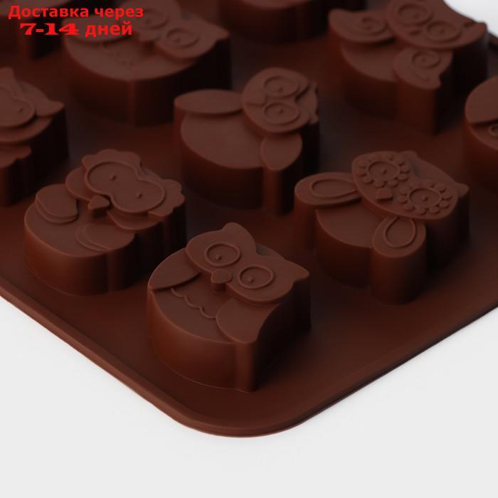 Форма для выпечки Доляна "Совята", 15×19 см, 12 ячеек (3,5×3,5×1,5 см), цвет коричневый - фото 2 - id-p226948307
