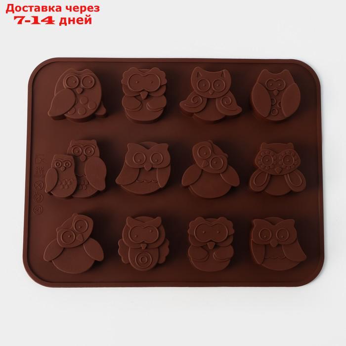 Форма для выпечки Доляна "Совята", 15×19 см, 12 ячеек (3,5×3,5×1,5 см), цвет коричневый - фото 3 - id-p226948307