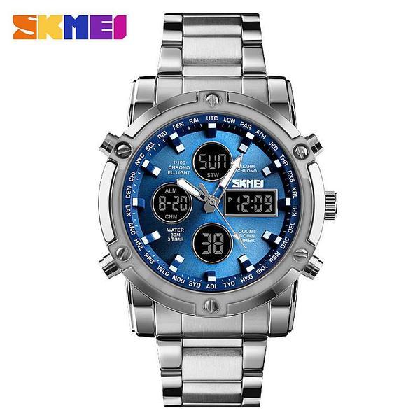 Часы мужские SKMEI 1389 ОРИГИНАЛ, водозащищенные 30м, DUAL TIME яркая зеленая подсветка