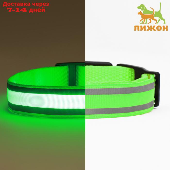 Ошейник с подсветкой и 2 светоотражающими полосами, 50-58 см, 3 режима свечения, зеленый - фото 1 - id-p226940405
