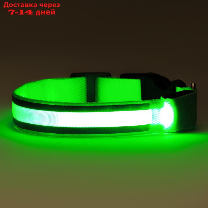 Ошейник с подсветкой и 2 светоотражающими полосами, 50-58 см, 3 режима свечения, зеленый - фото 5 - id-p226940405