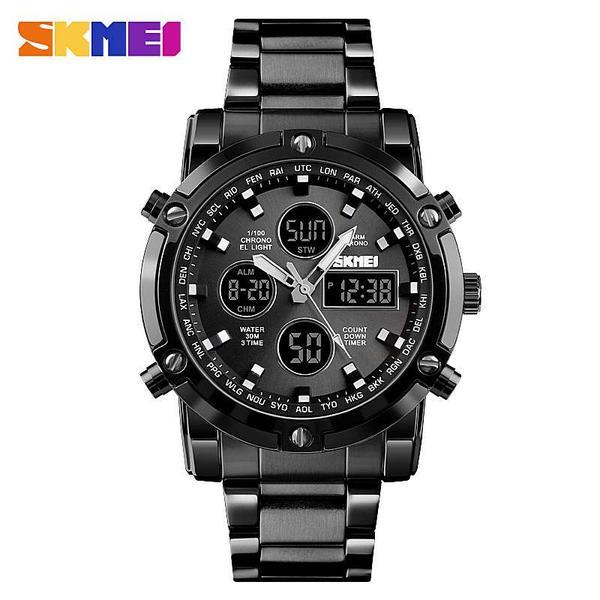 Часы мужские SKMEI 1389 ОРИГИНАЛ, водозащищенные 30м, DUAL TIME яркая зеленая подсветка