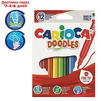 Фломастеры 12 цветов Carioca "Doodles" 2.2 мм, суперяркие, смываемые, картон, европодвес