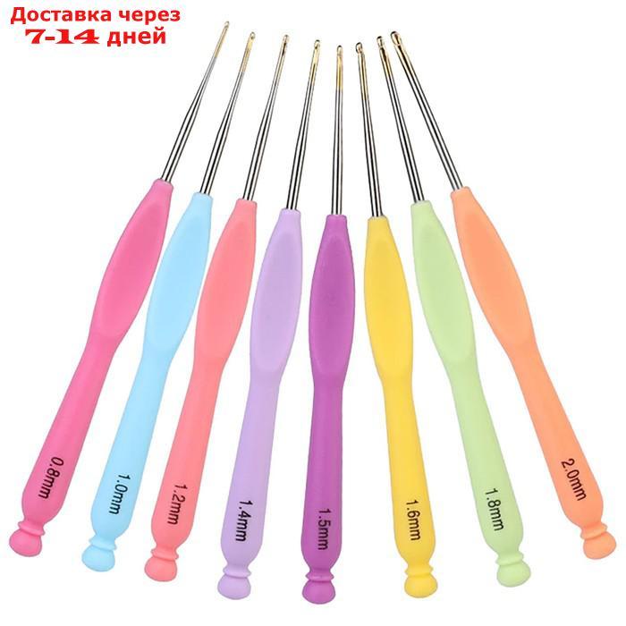 Набор крючков для вязания, с пластиковой ручкой, d = 0,8-2 мм, 8 шт, цвет МИКС - фото 3 - id-p226934082
