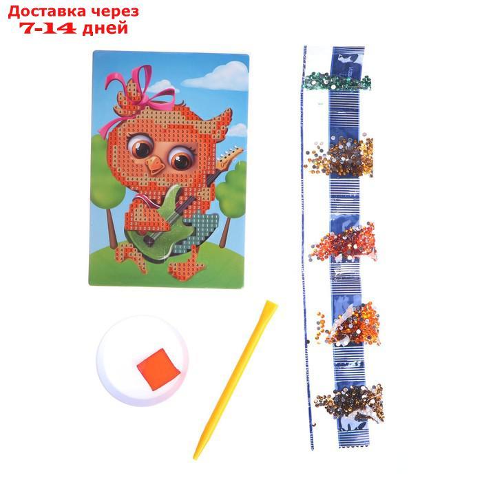 Алмазная мозаика для детей "Совушка с гитарой", 10 х 15 см. Набор для творчества - фото 4 - id-p226915723