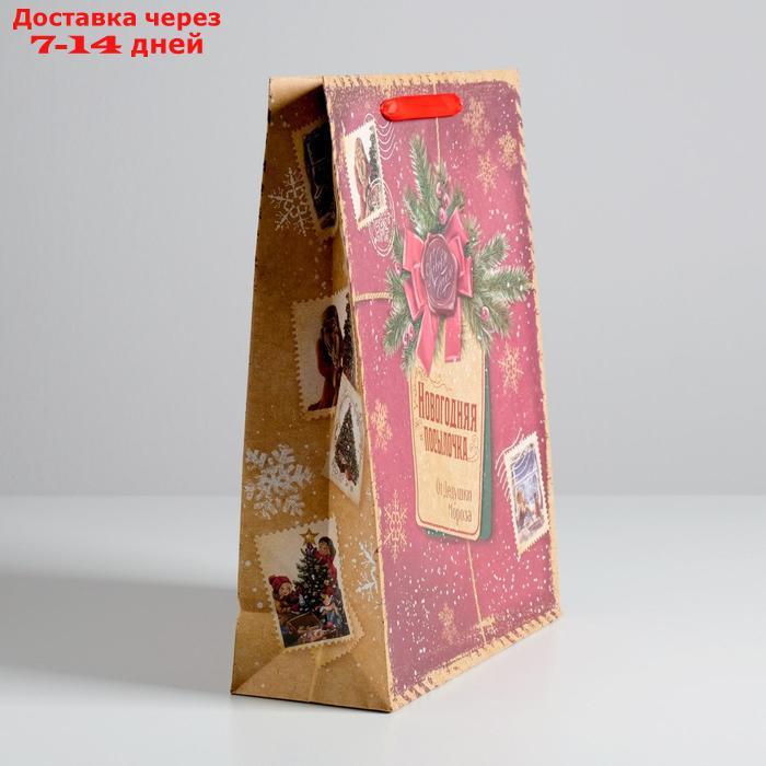 Пакет крафтовый вертикальный "Новогодняя посылочка от Дедушки Мороза", L 31 × 40 × 9 см - фото 3 - id-p226930962