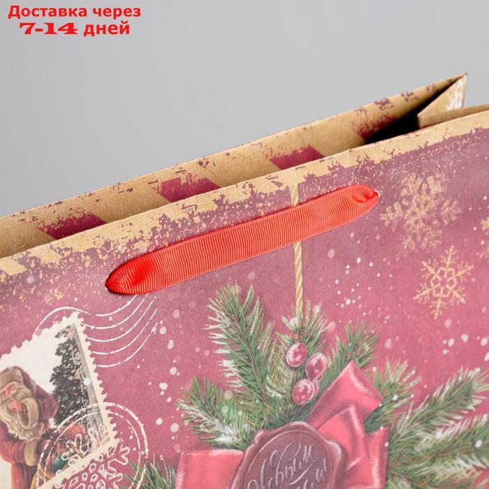 Пакет крафтовый вертикальный "Новогодняя посылочка от Дедушки Мороза", L 31 × 40 × 9 см - фото 4 - id-p226930962