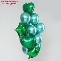 Букет из шаров "Хром", фольга, латекс, набор 14 шт, цвет зелёный