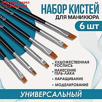 Кисти для наращивания и дизайна ногтей, 6 шт, 18 см, цвет серебристый/чёрный