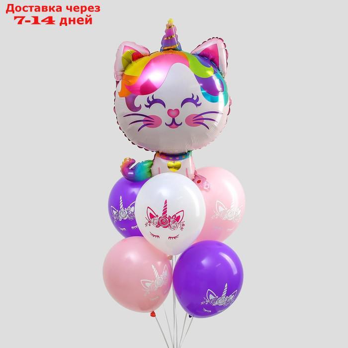 Букет из шаров "С днём рождения", котик-единорог, фольга, латекс, набор 6 шт., цвета МИКС - фото 2 - id-p226931536
