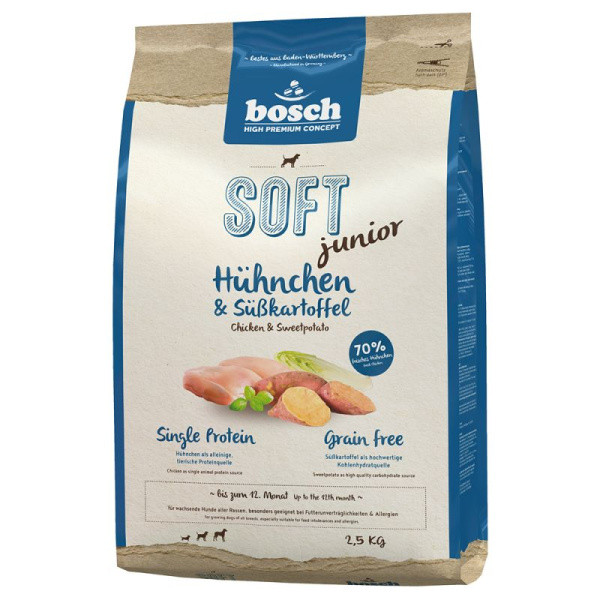 Сухой корм для собак Bosch SOFT Junior (цыпленок с бататом) 2.5 кг - фото 1 - id-p220288500