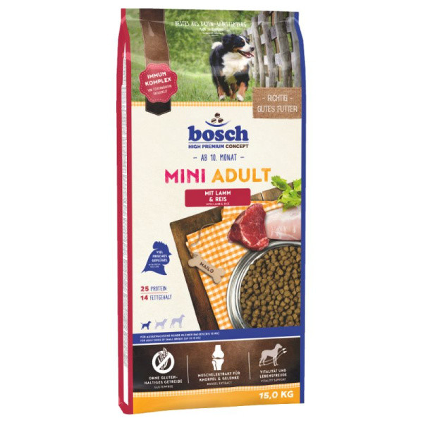 Сухой корм для собак мини пород Bosch Mini Adult (ягненок с рисом) 3 кг - фото 1 - id-p220288522