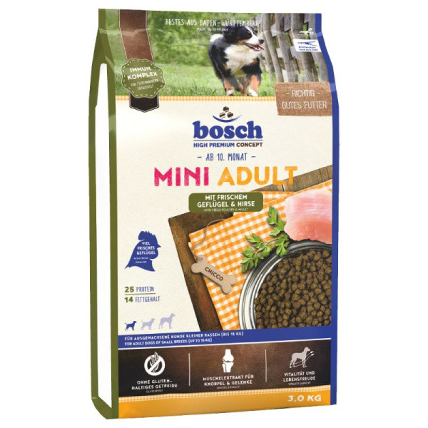 Сухой корм для собак мини пород Bosch Mini Adult (птица с просо) 1 кг - фото 1 - id-p220288524