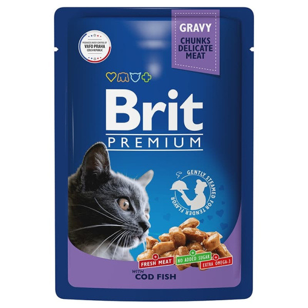 Влажный корм для кошек Brit Premium (треска в соусе) 85 гр (5048847) - фото 1 - id-p219459633