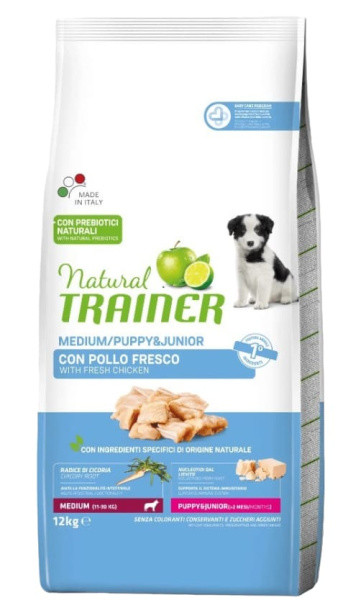 Сухой корм для щенков средних пород Trainer Natural Puppy&Junior Medium (курица) 12 кг - фото 1 - id-p224821821