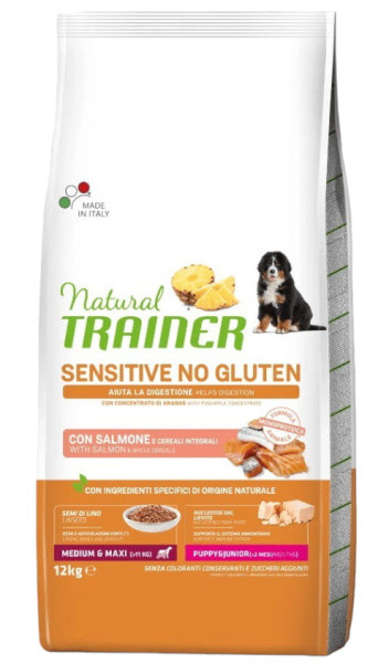 Сухой корм для щенков Trainer Natural Sensitive No Gluten Medium&Maxi Puppy&Junior (лосось) 12 кг - фото 1 - id-p224821837