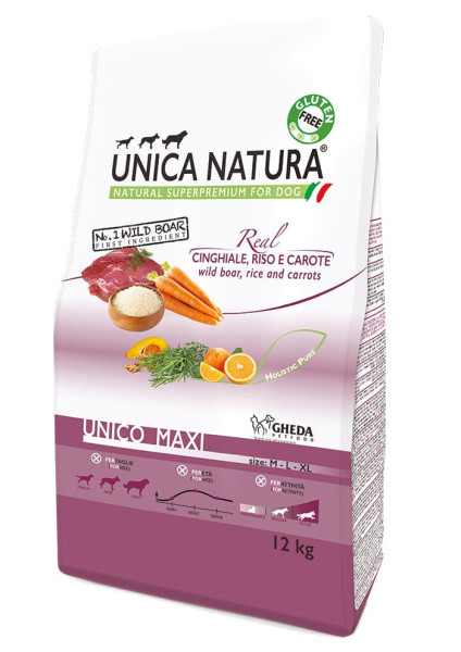 Сухой корм для собак Unica Natura Unico Maxi (Дикий кабан, рис, морковь) 12 кг - фото 1 - id-p219460005