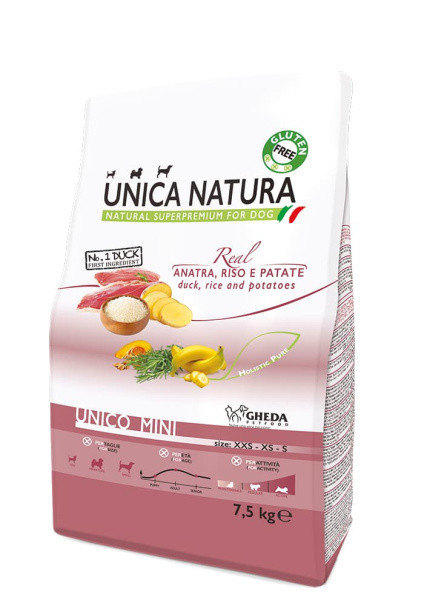 Сухой корм для собак Unica Natura Unico Mini (Утка, рис и картофель) 7.5 кг - фото 1 - id-p219459943