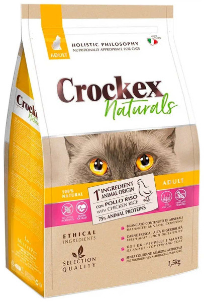 Сухой корм для кошек Crockex Natural Adult Cat (курица, рис) 1,5 кг - фото 1 - id-p223626289