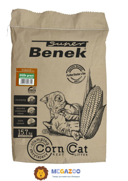 Кукурузный наполнитель Super Benek Corn Cat Запах травы 14 л - фото 1 - id-p224821908