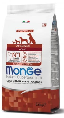 Сухой корм для собак Monge Dog Monoprotein Adult All Breeds (ягненок, рис, картофель) 2.5 кг - фото 1 - id-p220793357