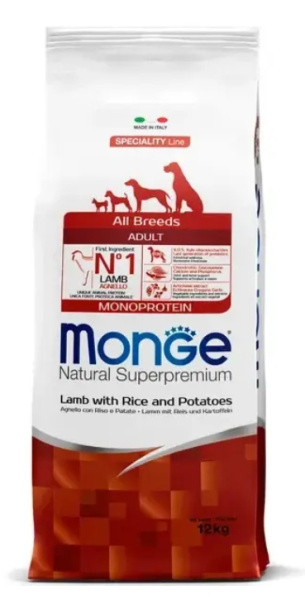 Сухой корм для собак Monge Dog Monoprotein Adult All Breeds (ягненок, рис, картофель) 12 кг - фото 1 - id-p223382335