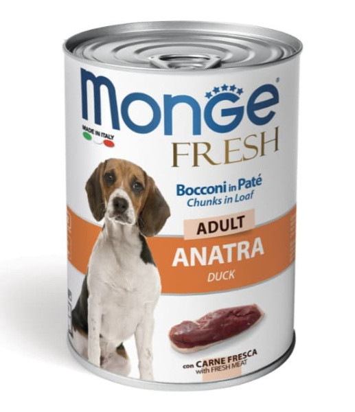 Консервы для собак Monge Fresh Dog Adult Duck (утка) 400 гр - фото 1 - id-p223626193