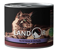 Влажный корм для кошек LANDOR Senior Cat (телятина, лосось) 200 гр
