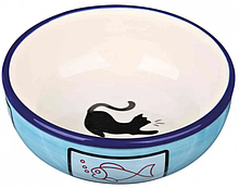 Миска керамическая для кошек с рисунком кошки 0.35 л/диам.12.5 см (24658) голубой