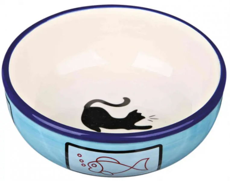 Миска керамическая для кошек с рисунком кошки 0.35 л/диам.12.5 см (24658) голубой - фото 1 - id-p224817470