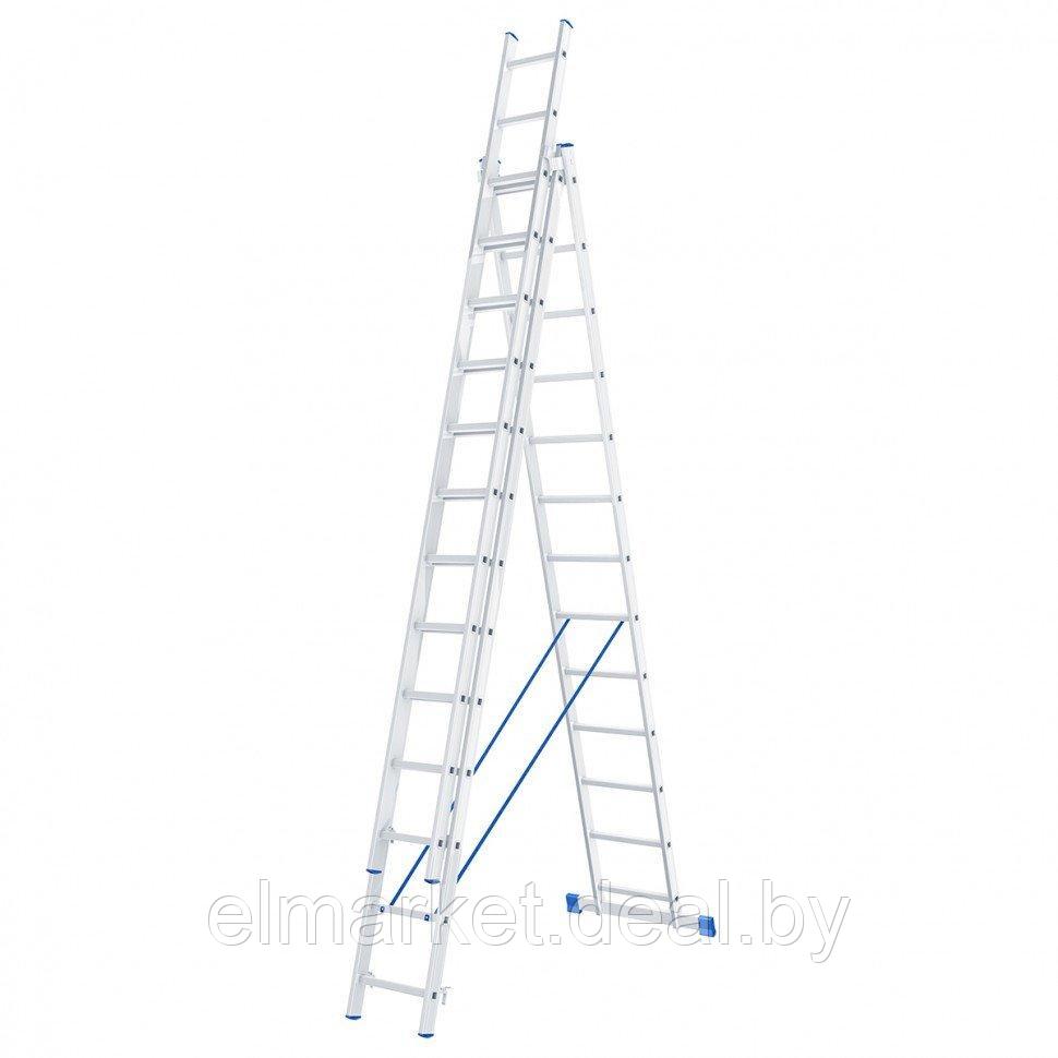 Лестница Сибртех алюминиевая, трехсекционная 3х13 ступеней - фото 1 - id-p227162619