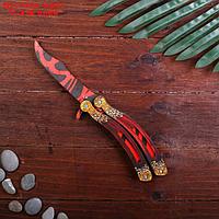 Сувенир деревянный "Нож бабочка, красные линии"
