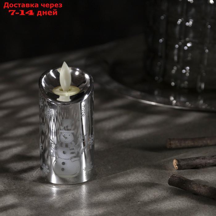 Фигура световая "Свеча серебро снеговик", 9х5х5 см, от батареек 3xAG13 (в компл.) Т/БЕЛЫЙ 43573 - фото 2 - id-p226957741