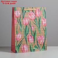Пакет крафтовый вертикальный "Тюльпаны", L 31 × 40 × 11.5 см