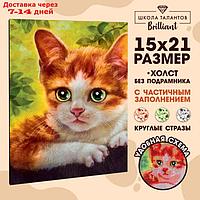 Алмазная вышивка с частичным заполнением "Котёнок", 15 х 21 см. Набор для творчества