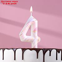 Свеча в торт "Белый мрамор", цифра "4", 12, 5 см