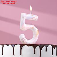 Свеча в торт "Белый мрамор", цифра "5", 12, 5 см