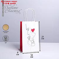Пакет подарочный крафтовый Love, 12 × 21 × 9 см