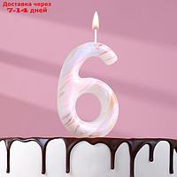 Свеча в торт "Белый мрамор", цифра "6", 12, 5 см