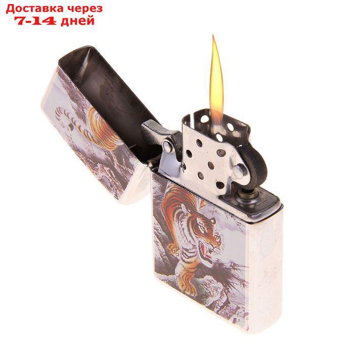 Зажигалка "Мудрый тигр" в металлической коробке, с кремнием, бензин, 6x8 см - фото 2 - id-p226962943